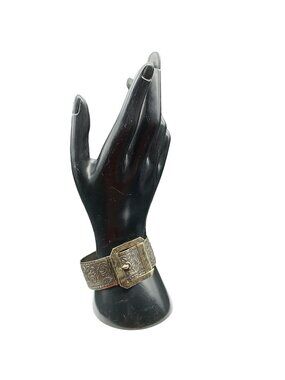 Antique Art Deco Silver Buckle Bracelet with Ornate Floral Engravings